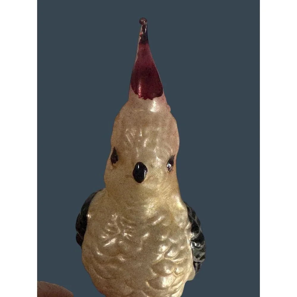 Vintage German Glass Cockatiel Clip Bird Ornament Spun Glass Tail Rare 6" - Picture 7 of 11